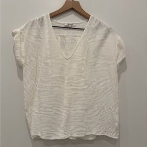 Madewell White Textured V-Neck Blouse